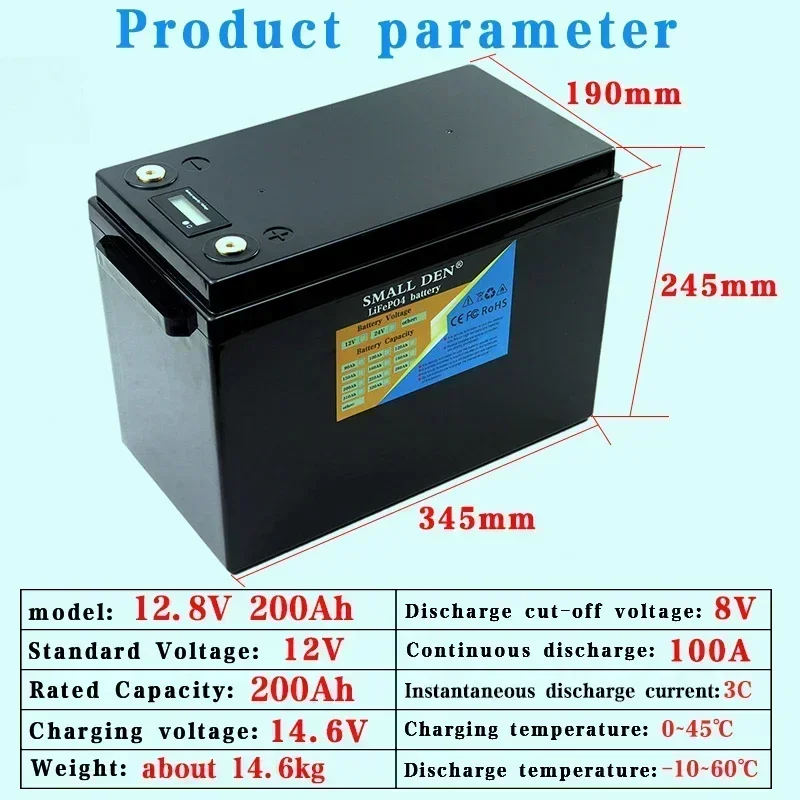 12v 200ah lithium iron phosphate battery pack for outdoor camping golf cart solar battery pack with long lifespan and high power