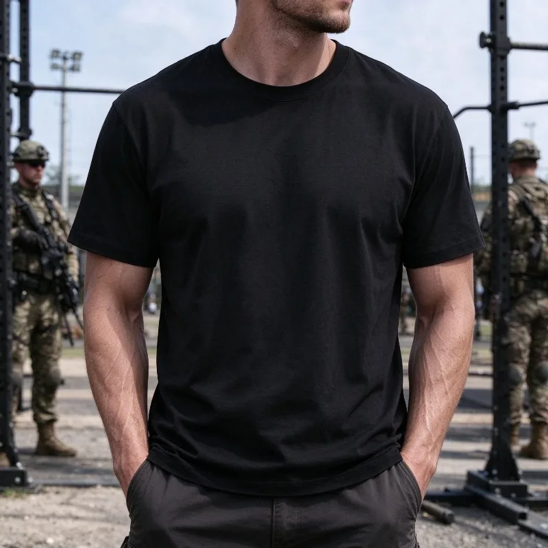 Endurance Prevails Triumph Awaits T-Shirt Men Modal Short Sleeve Tactical Skull Back Print Casual Outdoor Gym Tee