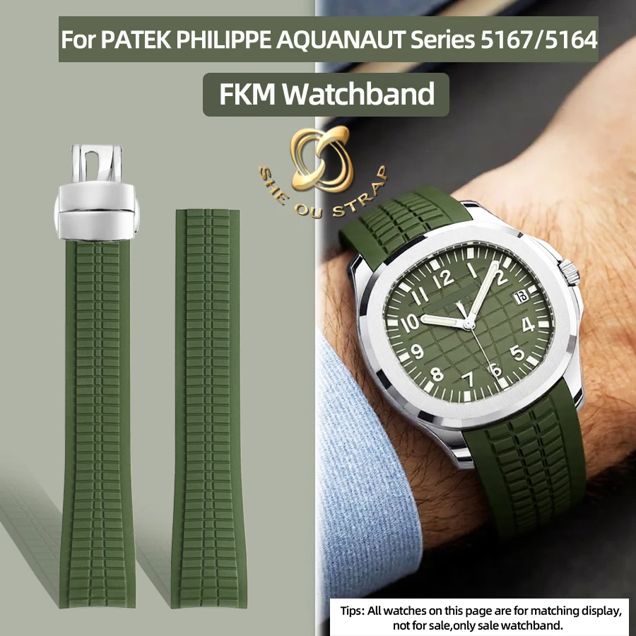 For PATEK PHILIPPE AQUANAUT Series 5167A 5164R FKM Sports Watchband Men's Diving Fluororubber Watch with Curved Mouth 21MM Strap