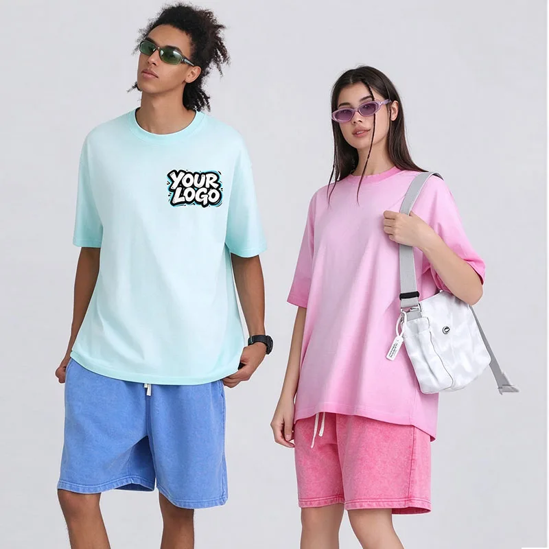 Custom Print Logo Summer Unisex 100% Cotton Tee, Drop Shoulder Loose Short Sleeve Crew Neck T-shirt, Simple Daily Basic Clothing