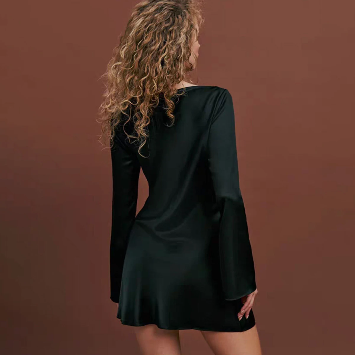 BJTZ 2026 printemps été Style français robe femmes acétate Satin à manches longues élégant cravate taille Chic mariage invité fête soirée