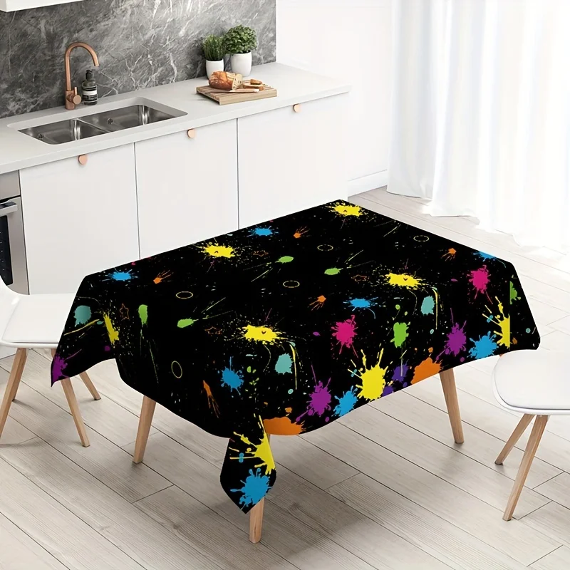 1pc Fluorescent Neon Tablecloth Theme Party Table Cover Glow in The Dark Party Decoration,Birthday Party Dining Table Decor