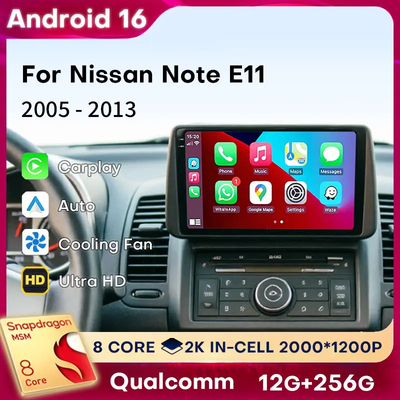 Android 16 Carplay For Nissan Note E11 2005 2006 2007 - 2013 Car Radio Player Video 360 Camera BT Multimedia GPS Stereo DSP Auto