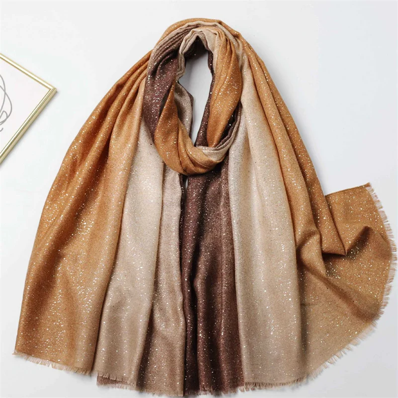 Winter Thick Cotton Viscose Scarves Ombre Gradient Glitter Shimmer Fringe Shawls And Wraps Pashmina Stole Bufandas Muslim Sjaal