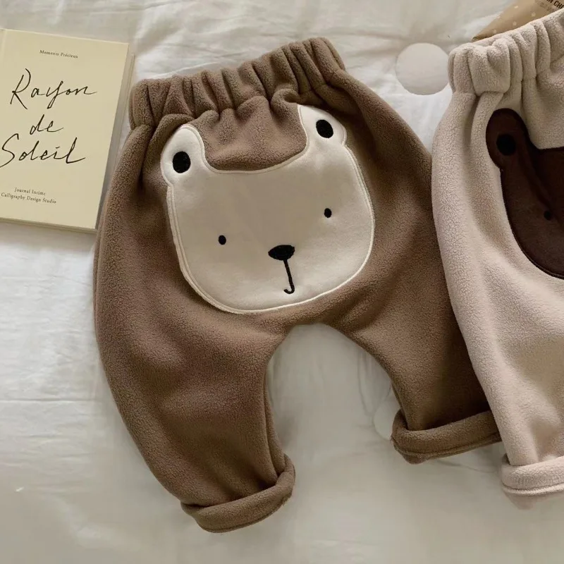 Baby Winter Pants Cute Bear Thicken Plush Trousers Korean Warm Children Clothing Infant Toddler Boys Girls Casual Harem Pant 아기옷