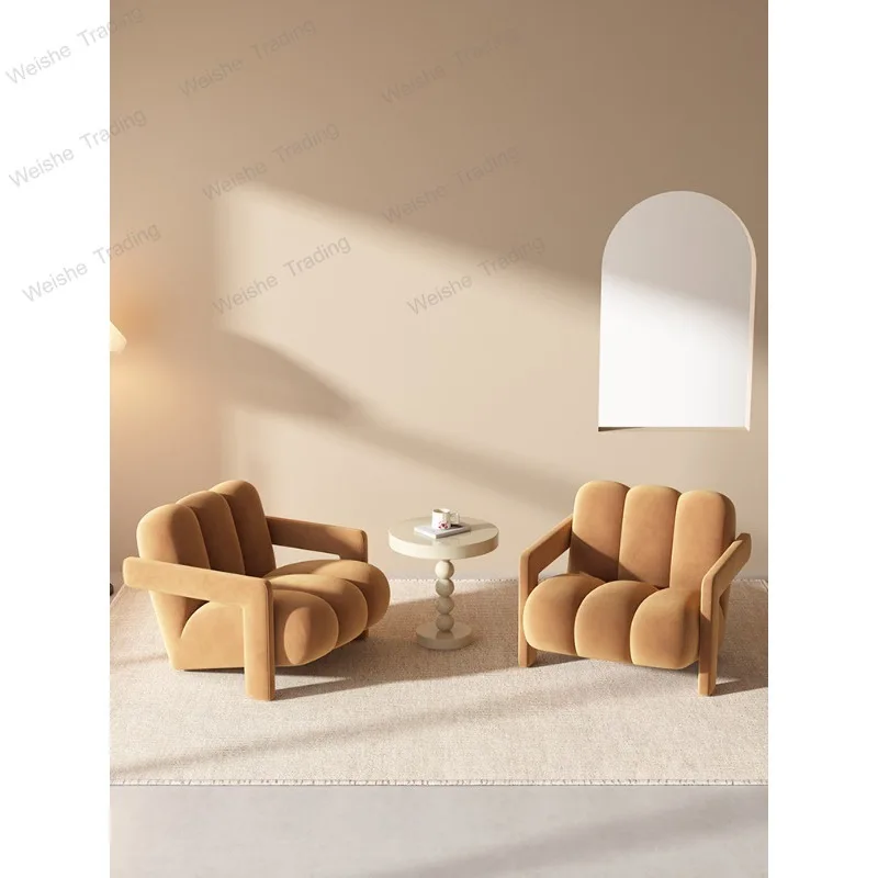 

Light luxury high-grade solid wood single sofa, living room balcony, small apartment, lazy leisure homestay, beauty salon,