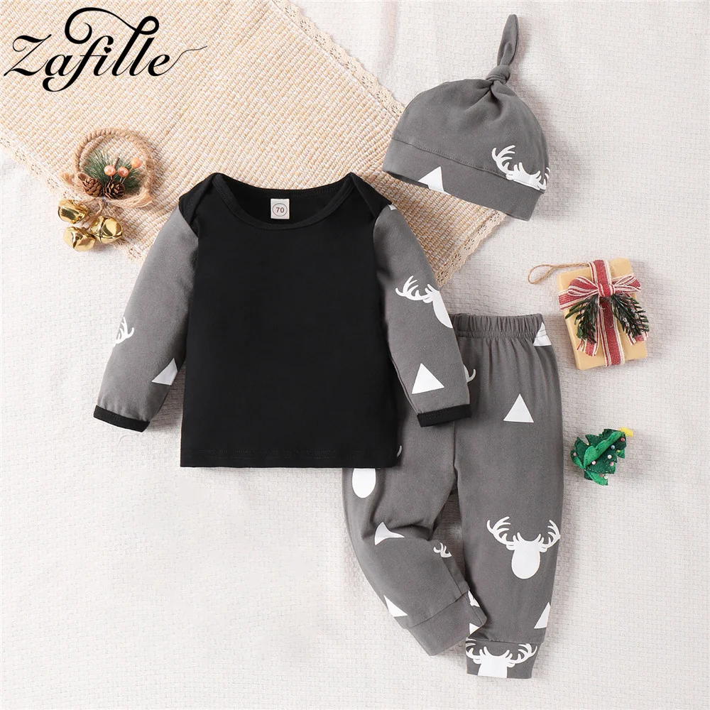 

ZAFILLE 0-2Y Boys Baby Clothes Set Elk Print Newborns Clothing Christmas Baby Costume Cute Children Sleepwear Infant Winter Wear