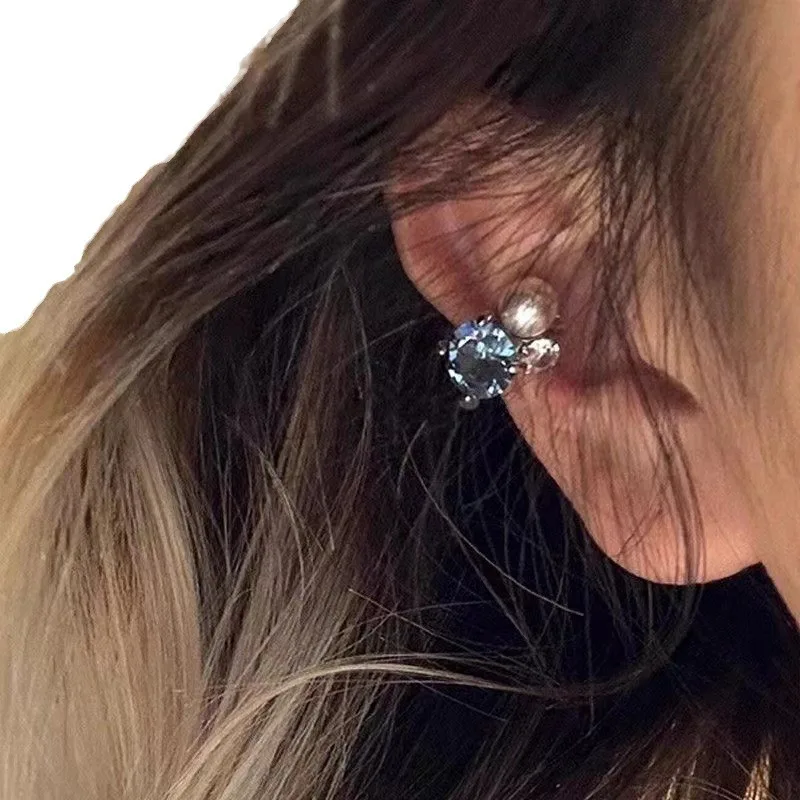 New Super Shiny Imitation Pearl Zircon Ear Cuff Female Niche Cold Style Earrings Light Luxury Versatile Earrings Wholesale