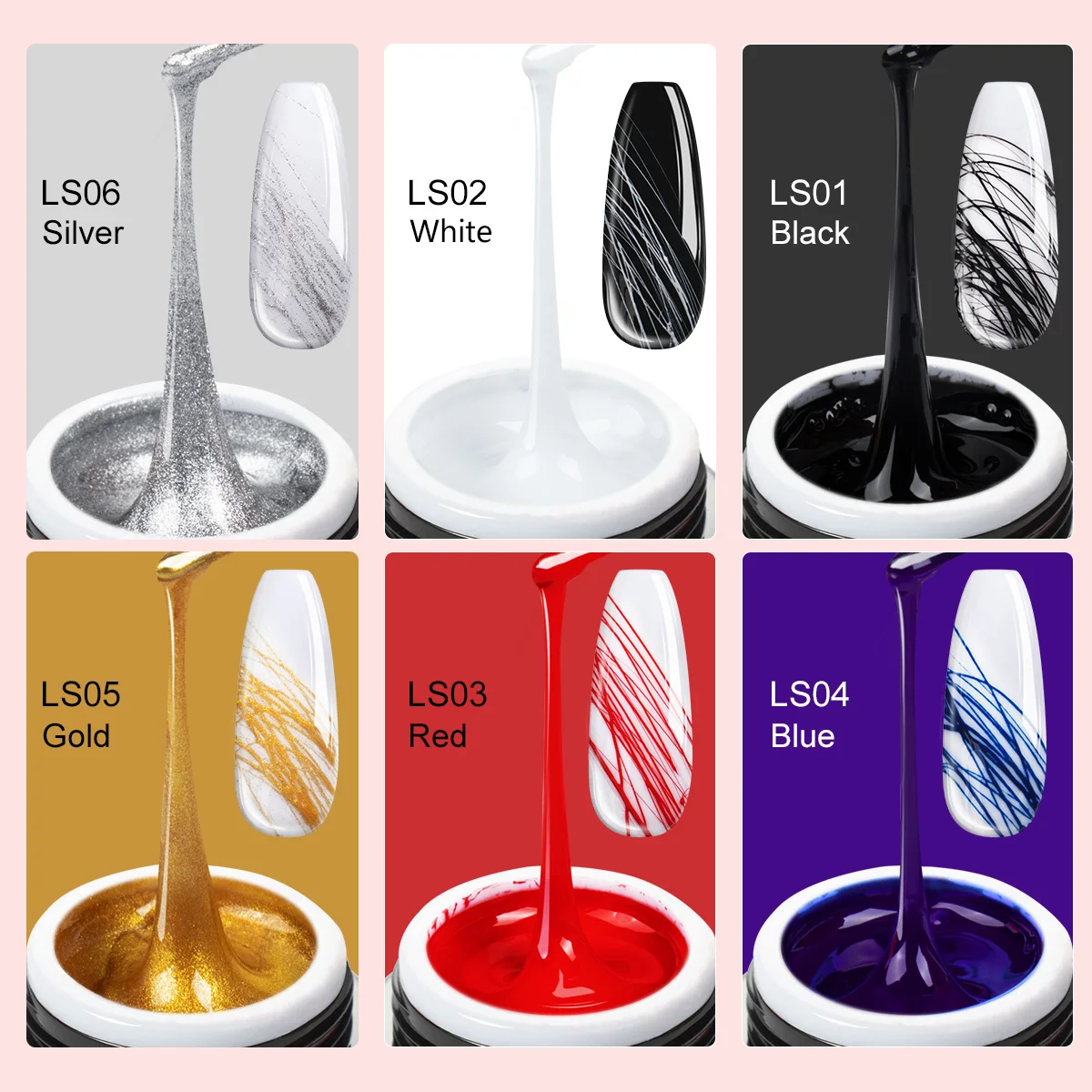 SAVILAND 6 Colors Spider Gel White Black Red Blue Gold Silver Spider Drawing Gel Nail Polish UV Painting Lining Outline Gel