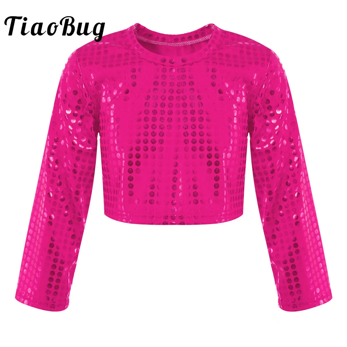 

Kids Girls Shiny Sequins Tops Loose T-Shirt Stage Performance Jazz Hip Hop Dancewear Modern Street Dance Costume Clothes