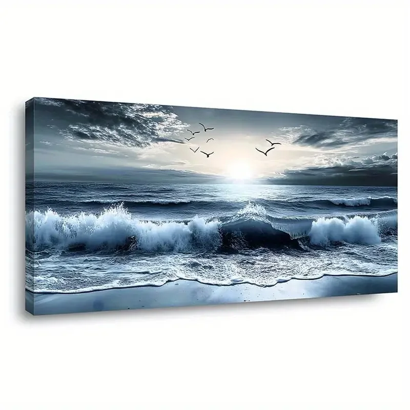 Diamond Embroidery Blue Sea Waves Cross Stitch Kit Full Square Round Mosaic Coastal Birds Scenery Diy Handmade Diamond Painting