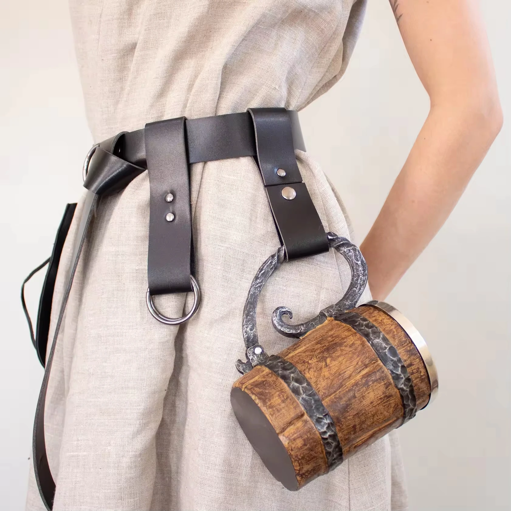 

3Pcs Medieval Viking Belt Leather Belt Pouch Renaissance Accessories Belt Leather Tool Belt Strap for Women Men(No cup included)