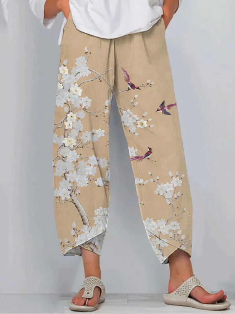 Straight Pants Ankle Length Printed Thin Florals Graphics Korean Style Fashion Summer Joggers Streetwear Trousers Women Clothing