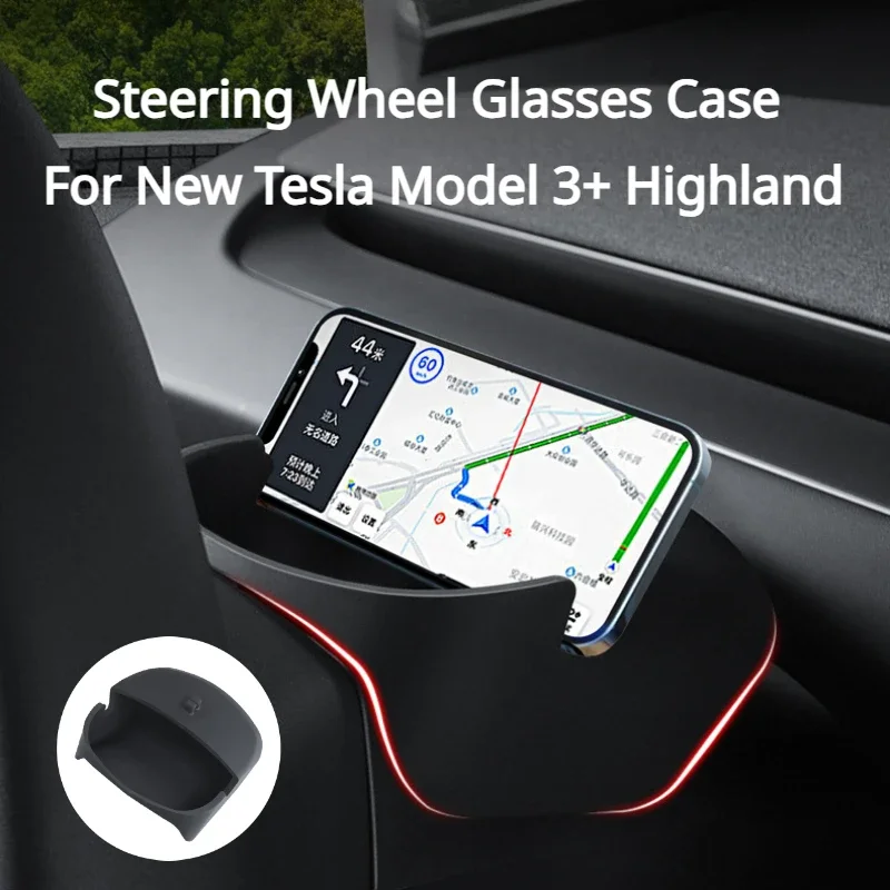 New For Tesla Model 3 Highland 2024 Car Steering Wheel Mobile Phone Holder Glasses Storage Box Car Interior Accessories