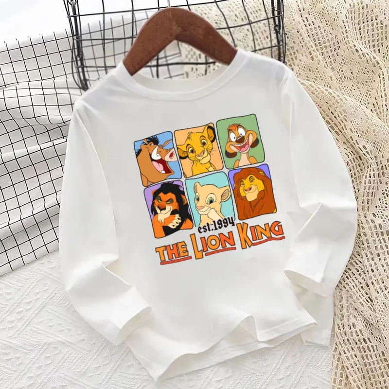 The Lion King Character Simba Print Funny Kids T shirt Long Sleeve Autumn Baby Boys Girls Clothes White Casual Children T-Shirt