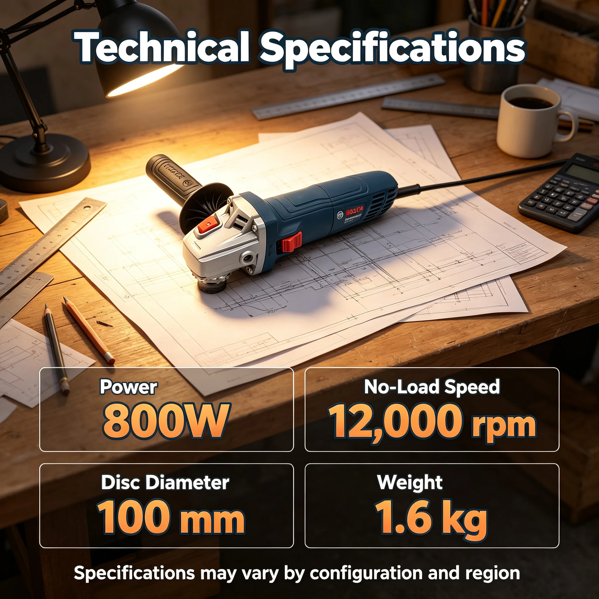 BOSCH GWS 800 Corded Angle Grinder, 800W 12000RPM 100mm Disc Slide Switch for Metal & Stone Cutting and Grinding