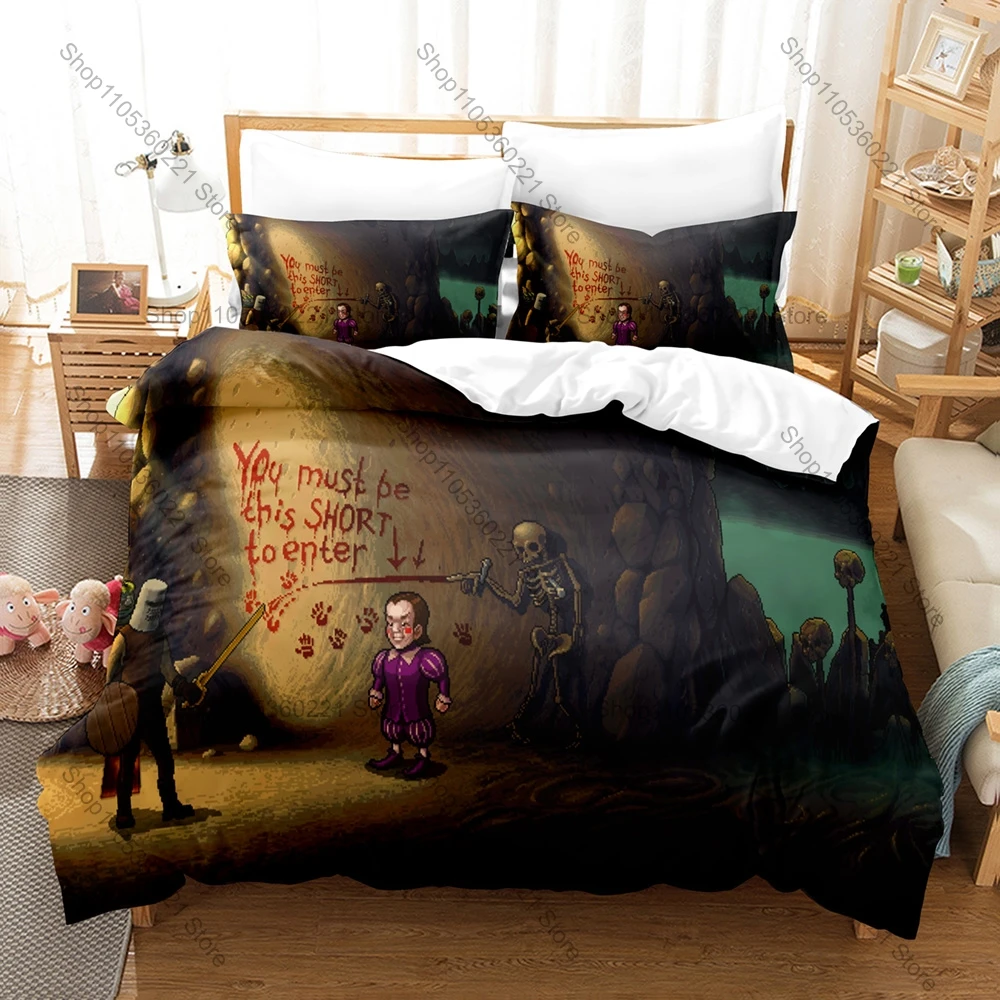 Icon Greedventory Game Logo Pixel Graphic Bedroom Decor Bedding Duvet Cover + 2 Pillowcases Roguelike Game Fan Room Decor