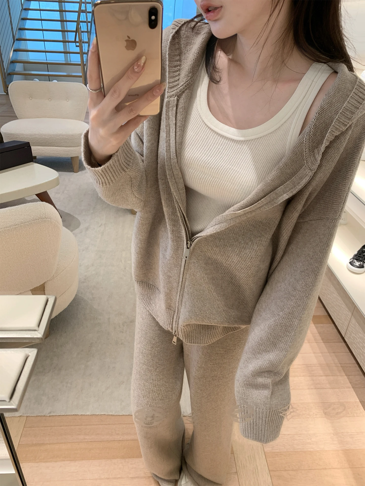 

Bigking Woolen Knitted Casual Hoodie Cardigan Women's Faion Autumn Wear Comfortable Breathable Zipper Closure Long Sve