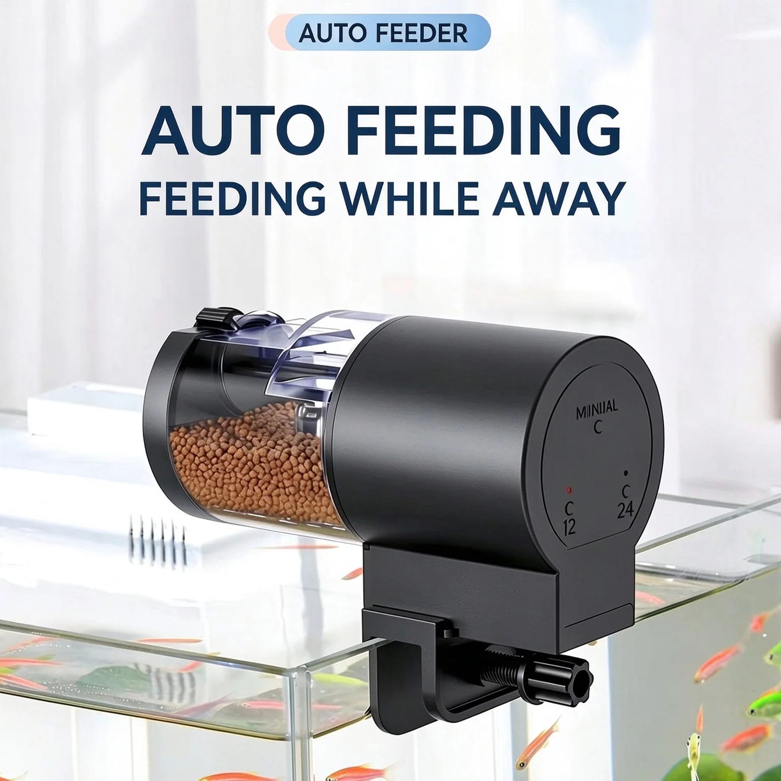 Automatic Fish Feeder 100ML Capacity Battery Operated Programmable Timer for Aquarium Fish Tank Easy to Set Up Vacation Use