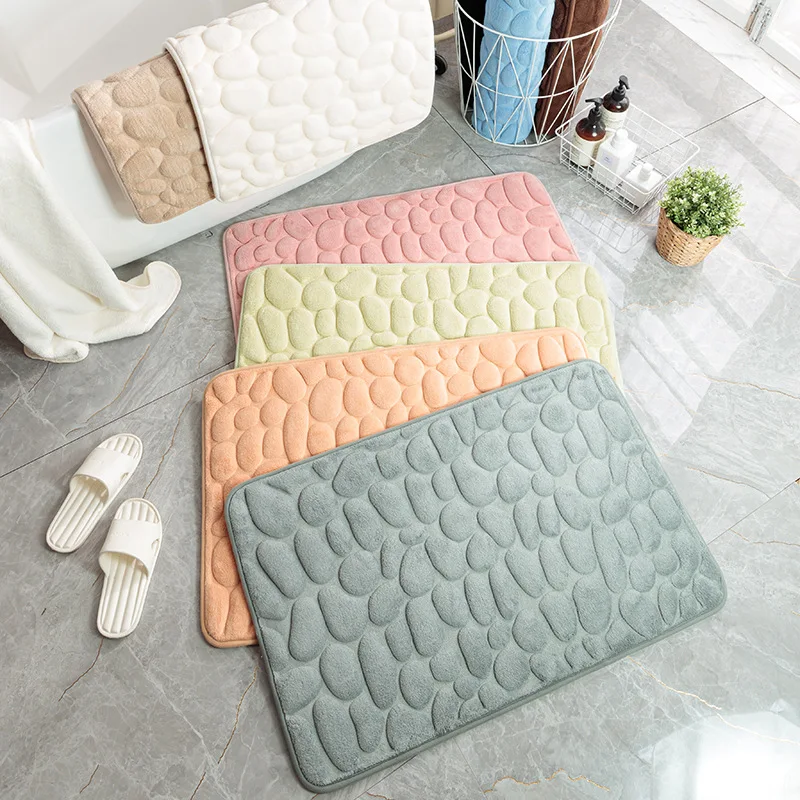 Memory Foam Pad Bathroom Bath Mat Cobblestone Embossed Non-slip Carpets In Wash Basin Bathtub Side Floor Rug Shower Room Doormat