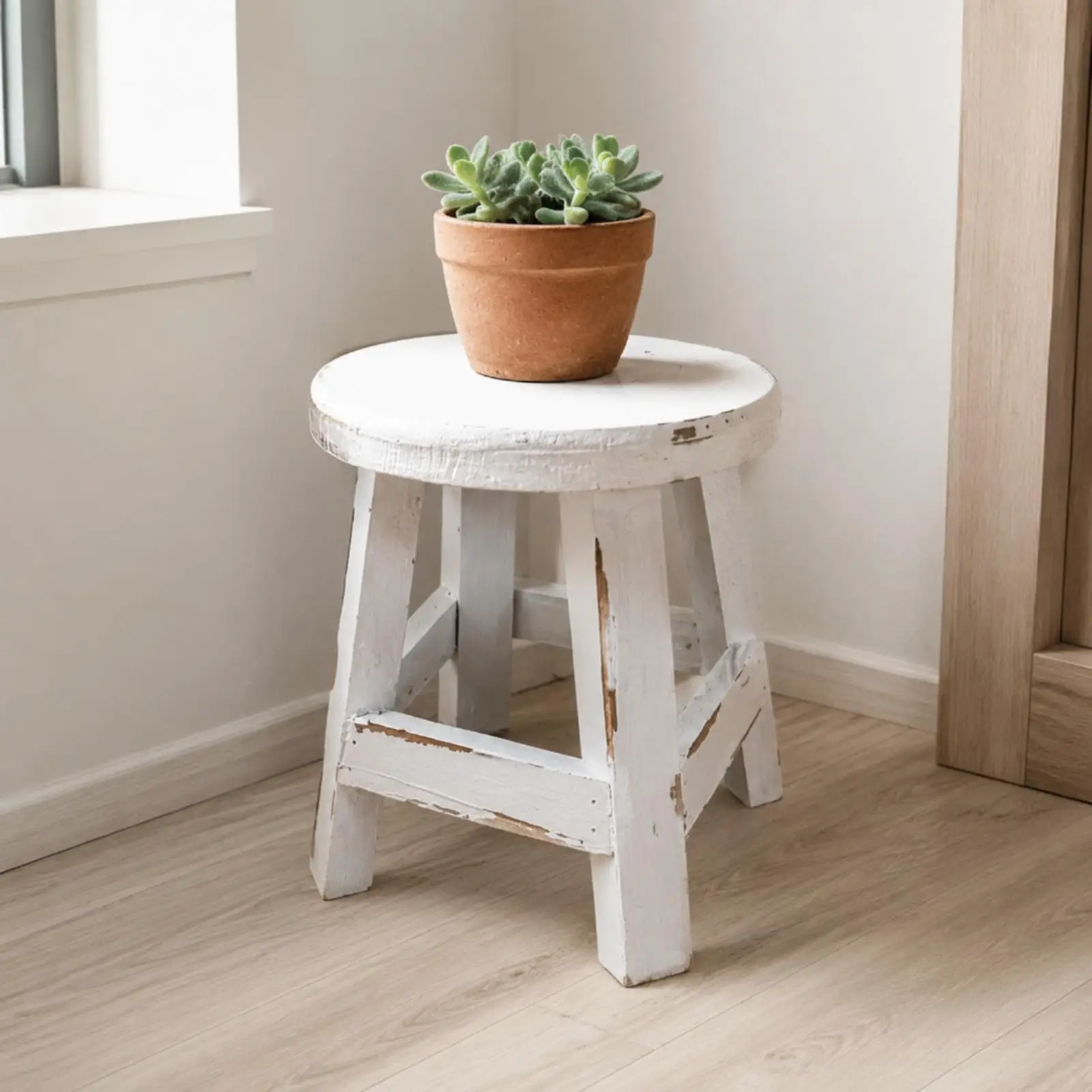 White Painted Wood Plant Stand Stool Flower Pot Holder for Indoor Plants Shelf Display Balcony Patio Decor