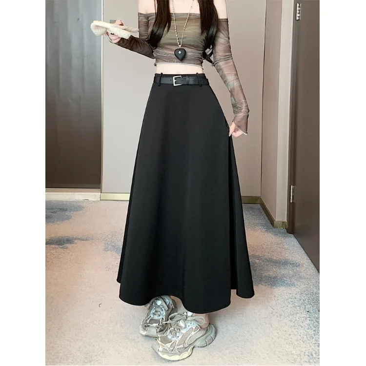

Spring Summer New Gentle Sle Korean Loose A-Line Skirt Women's High Waist Suit f Skirt Wide Hem Long Umbrella Skirt
