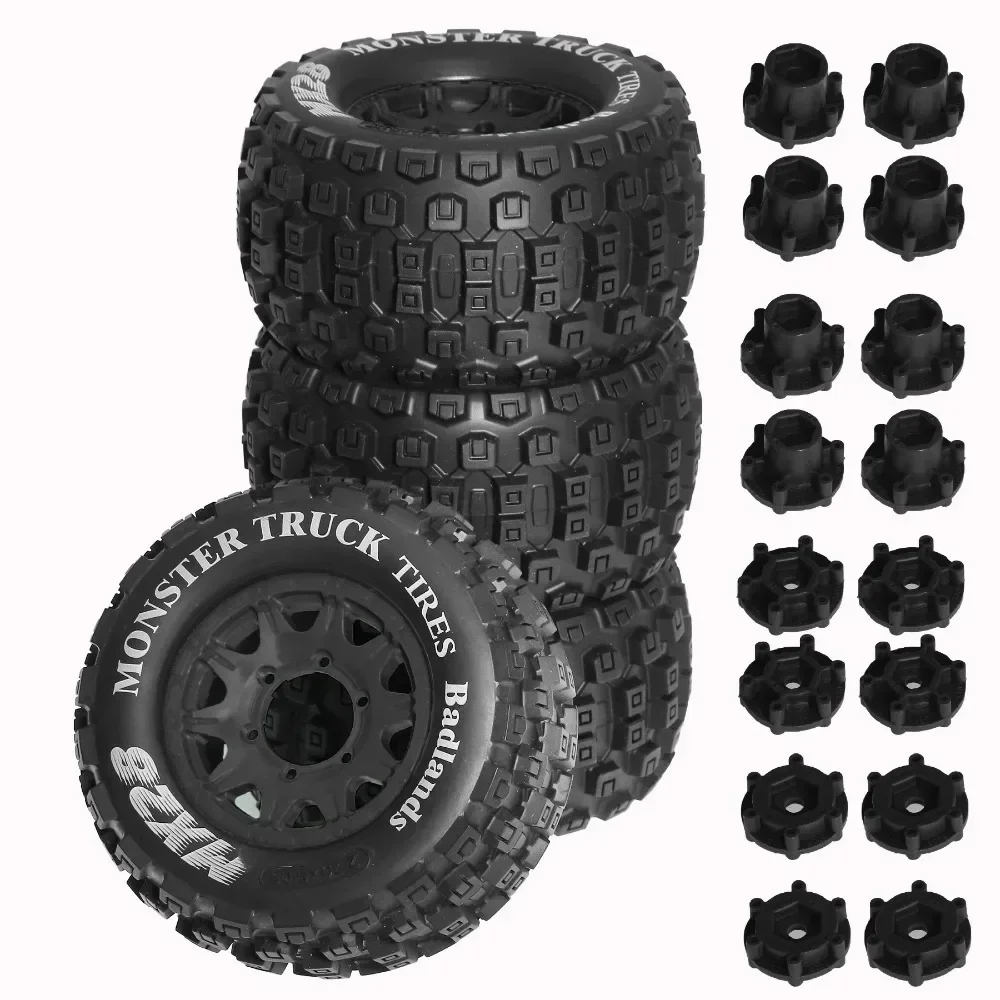 

4pcs 128mm 1/10 Monster Stunt Truck Tire 12mm and 14mm Hex for TRXS MAXX ARRMA Granite KRATON Outcast Tamiya Losi Redcat