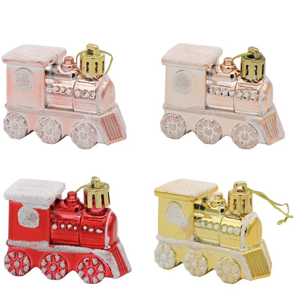 4PCS/Box Small Car Train Christmas Tree Ornament Plastic New Year Christmas Gifts Boxes Pendant Pendant DIY Crafts Painted - Image 3