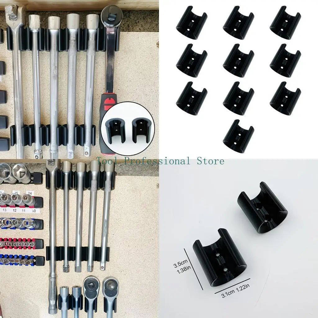 57QF 10Pcs Ratchet and Extension Bar Wall Organiser Holder with Screw Holes for 1/2 Inch Drive Tool in Garage Work Area