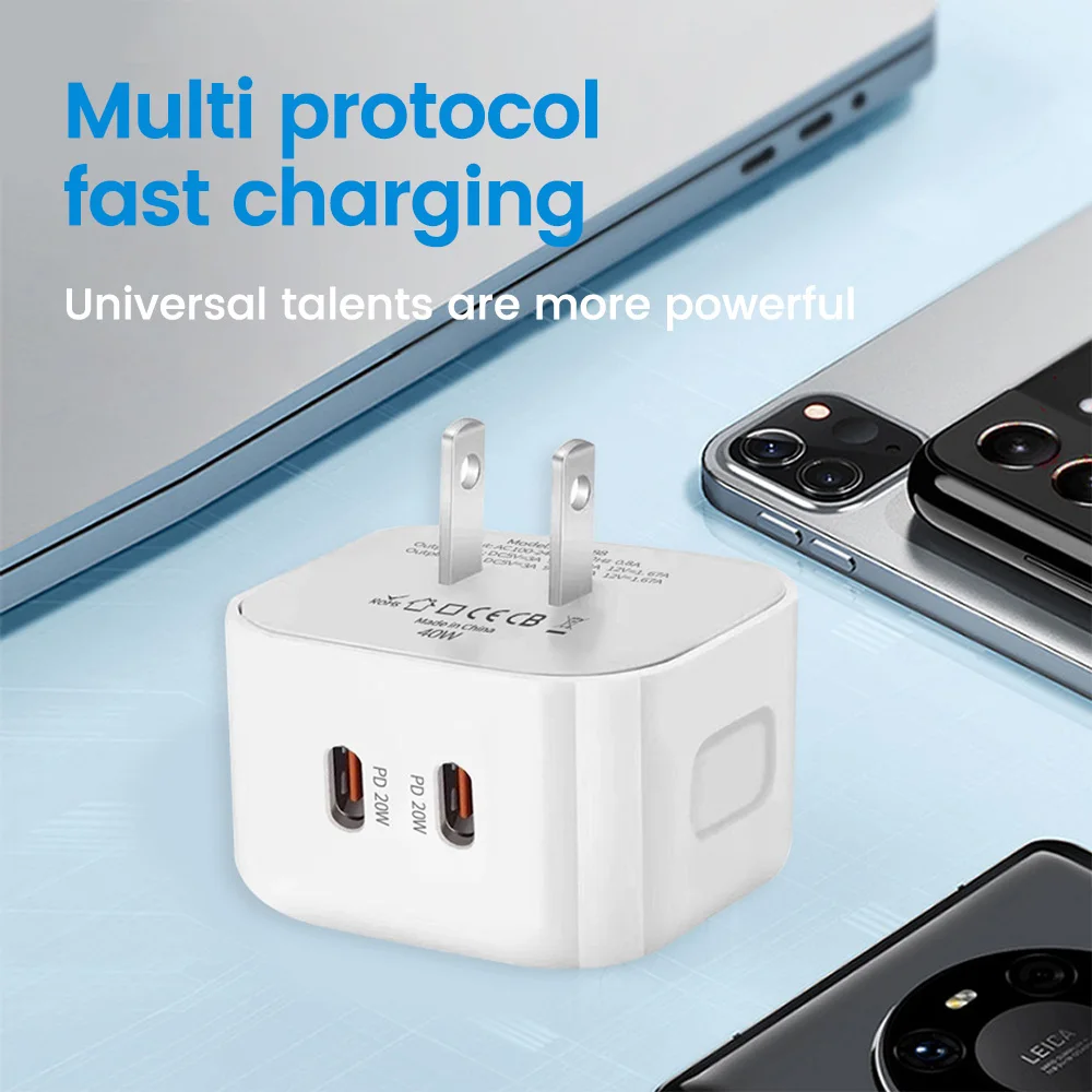 Elough 40W Double Type C Fast Charge Adapter USB C Super Charge US/UK/EU Mobile Phone Charger For Iphone Huawei Xiaomi Samsung - náhled 6