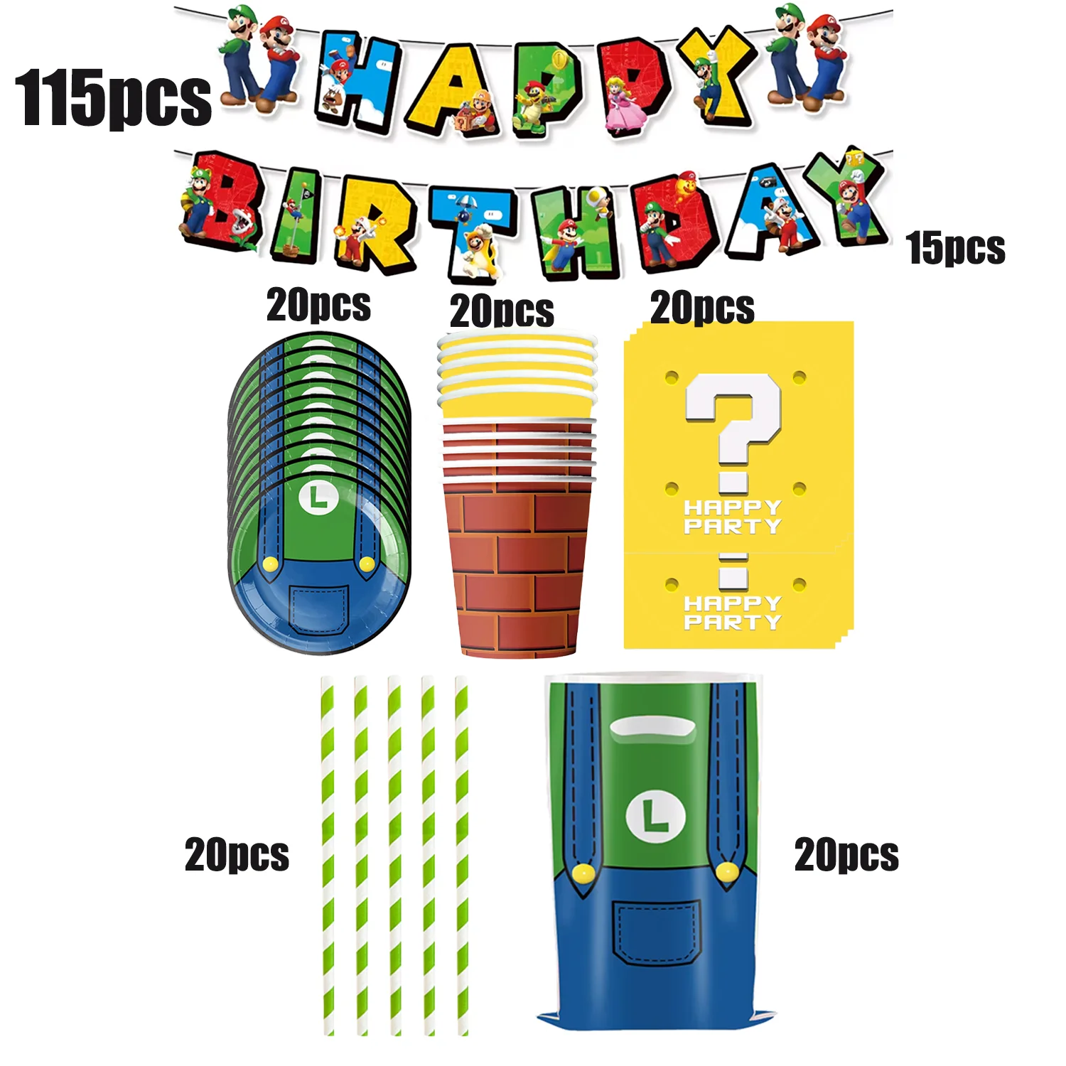 سوبر ماريو بروس عيد ميلاد الديكور الكرتون مجموعة أدوات المائدة القابل للتصرف مفرش المائدة لوحة شنطة هدايا أطفال بنين صالح لوازم الحفلات #4