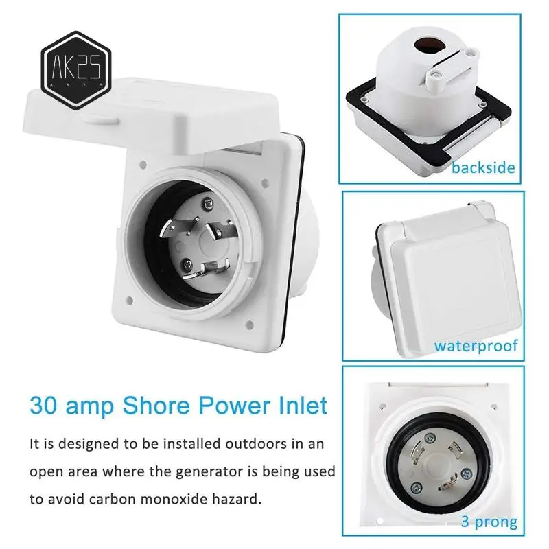 

AK25-30AMP RV Power Inlet Outlet Shore Power Kit W/Boot Cord Protector 125V NEMA L5-30P L5-30R Male Female Connector Plug