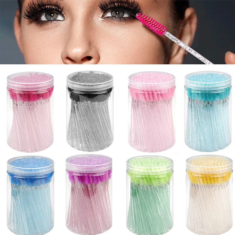 50pcs Crystal Eyelash Brushes With Contianer Disposable Lash Mascara Wands In Case Micro Makeup Applicators  Beauty Tools