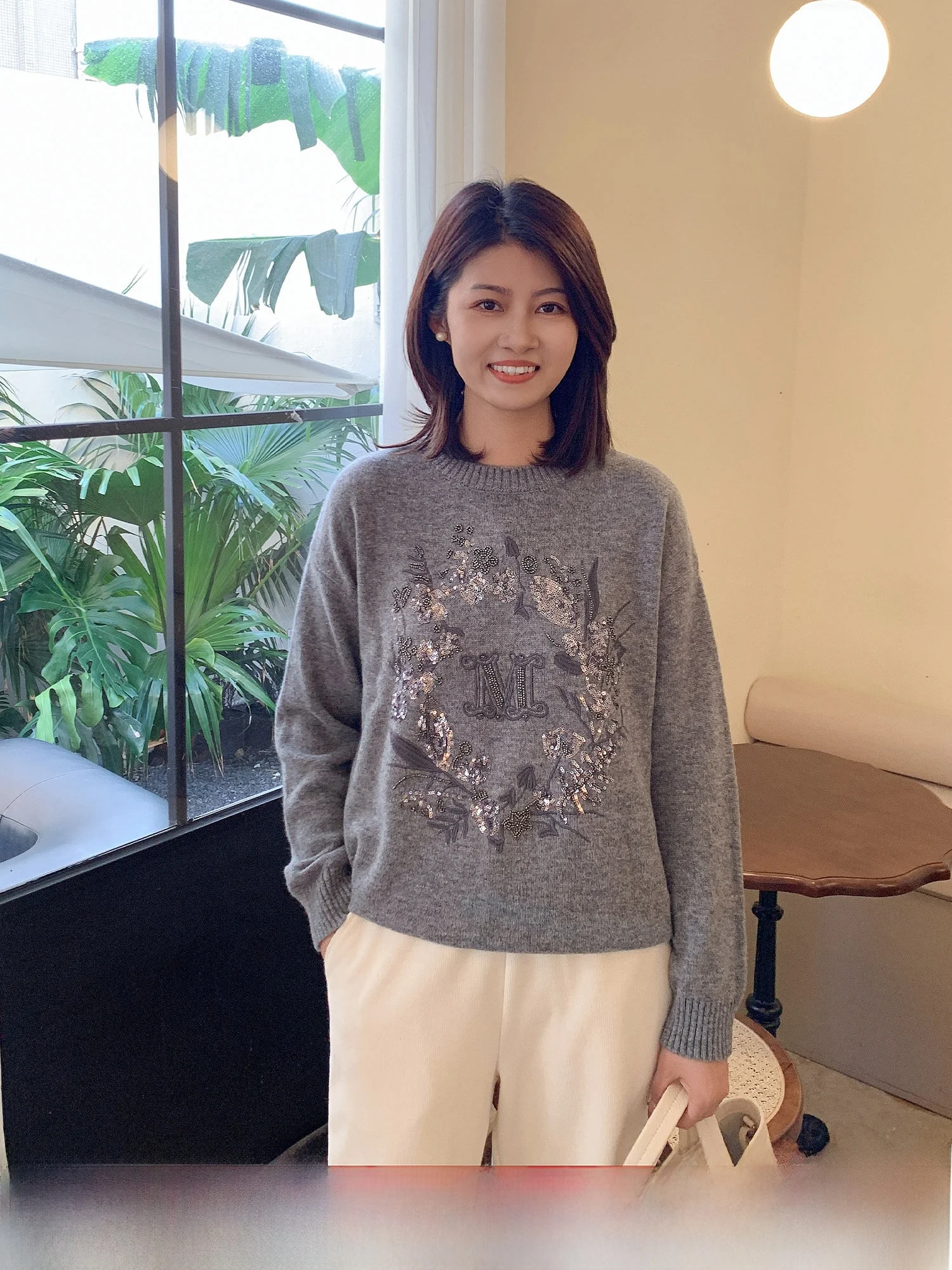 

Women's Knitted Sweater Floral Ring Sequin 29 6 Sles Winter Loose Fit round Ne Regular Thin Woolen Casual Faion