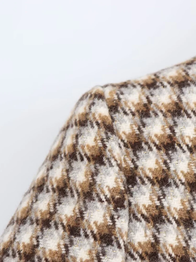 Neue Damenmode im europäischen Stil, vielseitiger, eleganter Reversmantel/Jacke mit einreihigem, langen Ärmeln und kariertem Mantel.