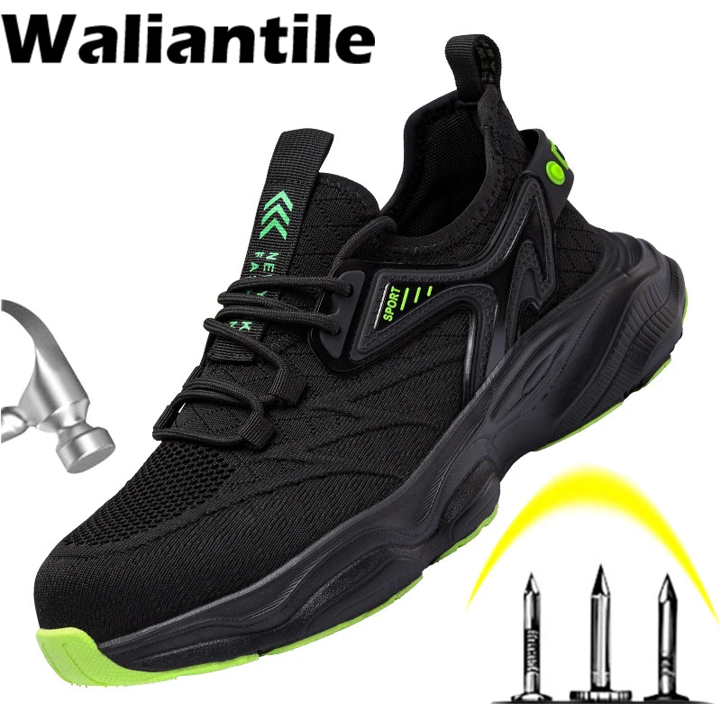 

Waliantile Comfort Men Safety Shoes Puncture Proof Non-slip Industry Work Boots Anti-smashing Steel Toe Indestructible Sneakers