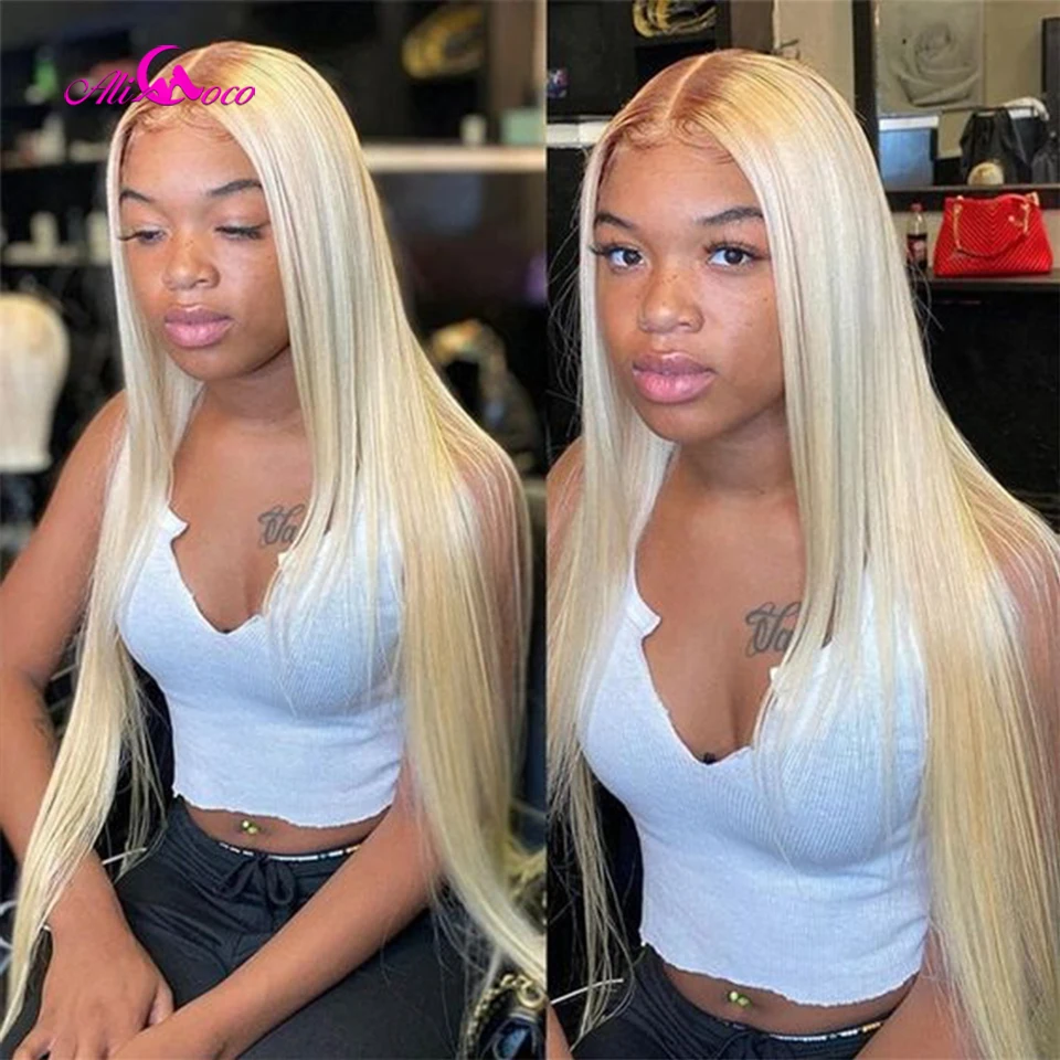 Colored Brown Root With Blonde Human Hair Wigs 13x4 Lace Frontal Wig 613 Blonde Straight Lace Front Wig For Black Women