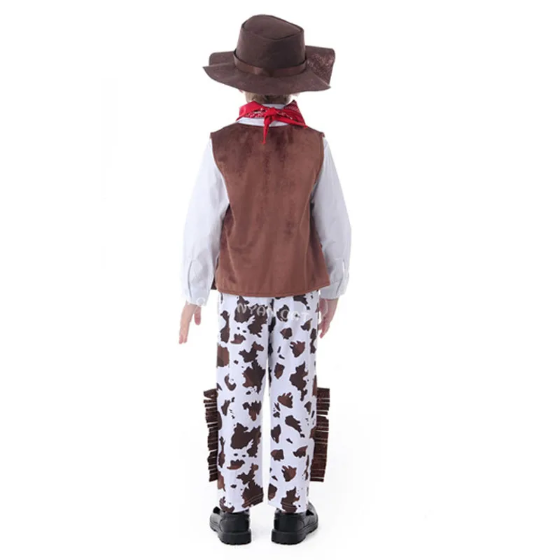 أزياء الهالوين الفنتازيا بوريم للطفل الرضيع ، الأطفال ، الأطفال ، الأولاد ، البقر ، رعاة البقر ، فستان حفلة فاخر ، طقم 4 قطع
