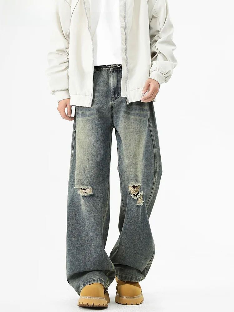 

JOKARJONNY американские джинсы в стиле ретро с дырками, мужские весенне-осенние модные прямые свободные повседневные длинные брюки, дышащий хлопок, полиэстер