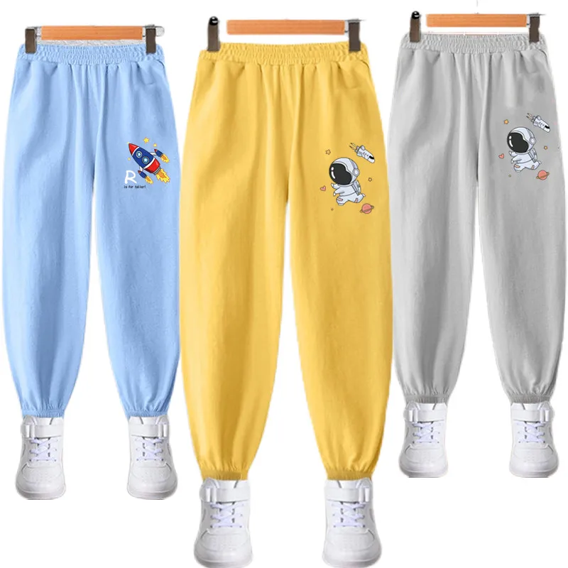 2023 boys and girls anti-mosquito pants summer new children's loose bloomers astronaut Print cotton Sport trousers