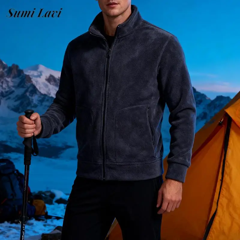 

Стильная мужская тонкая флисовая куртка 202, осень-зима, повседневные однотонные кардиганы на молнии, мужские винтажные флисовые пальто с воротником-стойкой