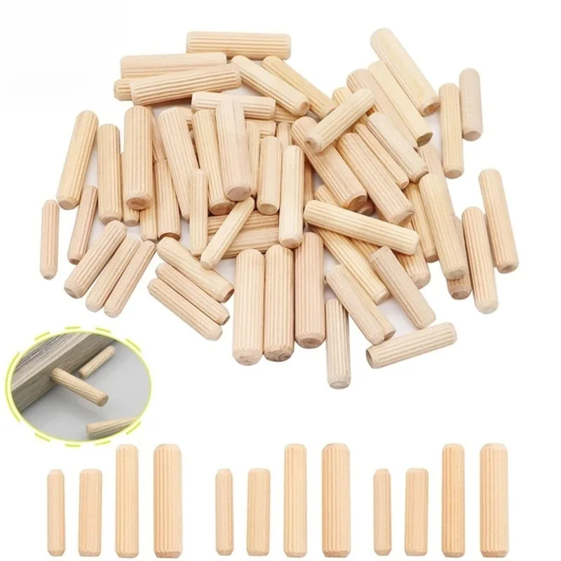 50pcs/pack Round Wooden Dowel Pins 6*40mm 8*40mm 10*40mm Cabinet Drawer Round Fluted DIY Woodworking for Dowel Jigs Drill