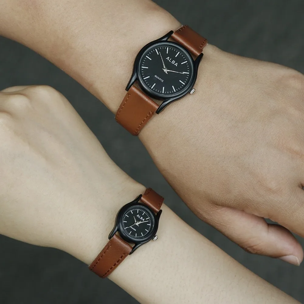 Casual Minimalist Quartz Watch Leather Strap Stainless Steel Couples Watch Round Dial Simple Classic Wristwatches for Women