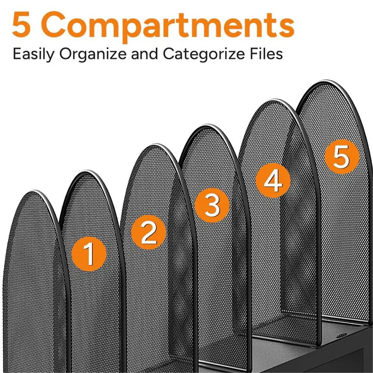 

5-Section Desk File Organizer, Metal Mesh Folder Organizer for Documents, Mail & Office Papers