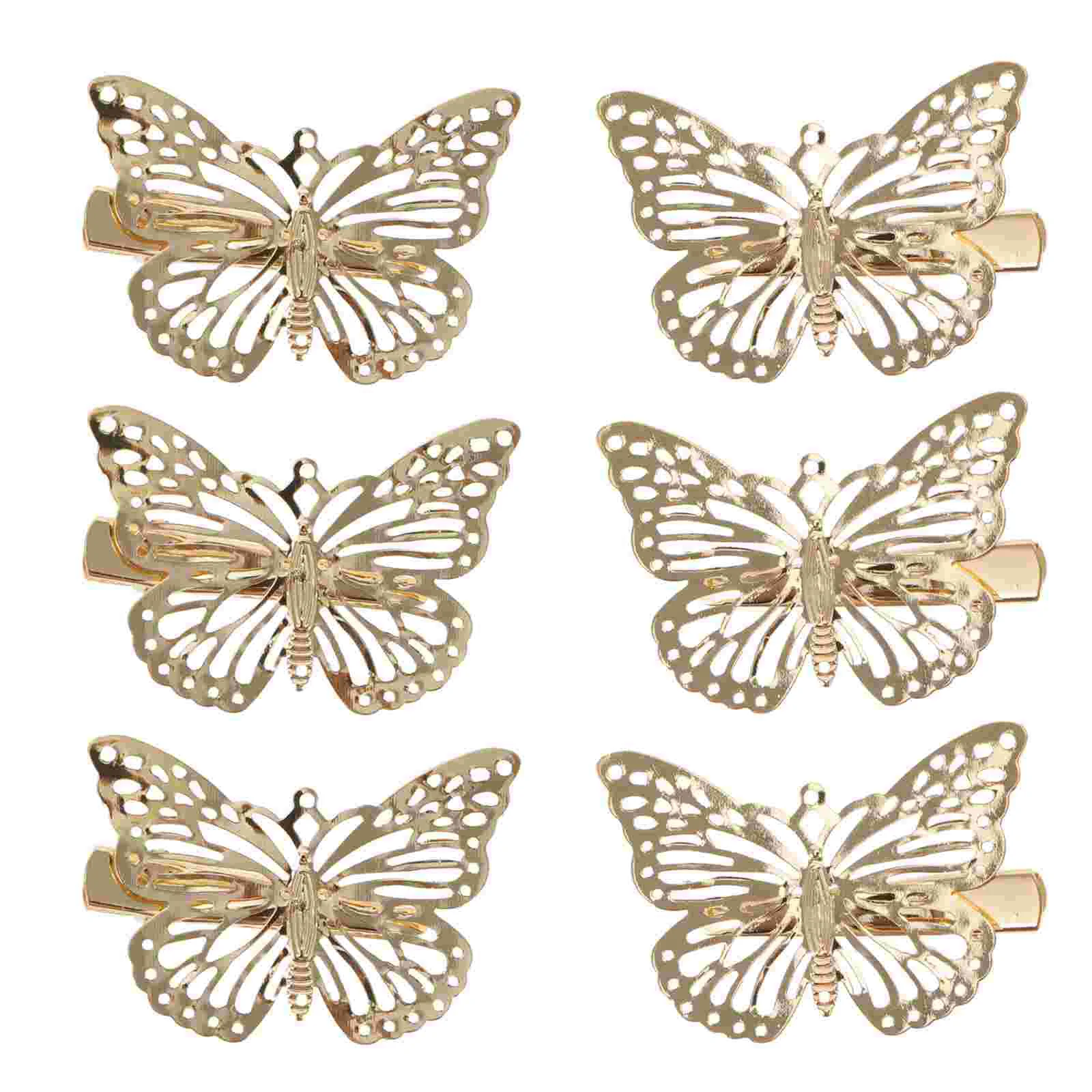 12 Pcs Metal Butterfly Hair Clamps Golden Catches Accessories Bow Tie Metallic Hairpins Hollow Clips