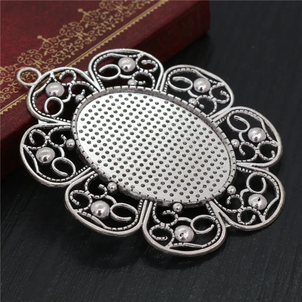New Fashion 5pcs 30x40mm Inner Size Antique Silver Bronze Plated Pierced Style Cabochon Base Setting Charms Pendant