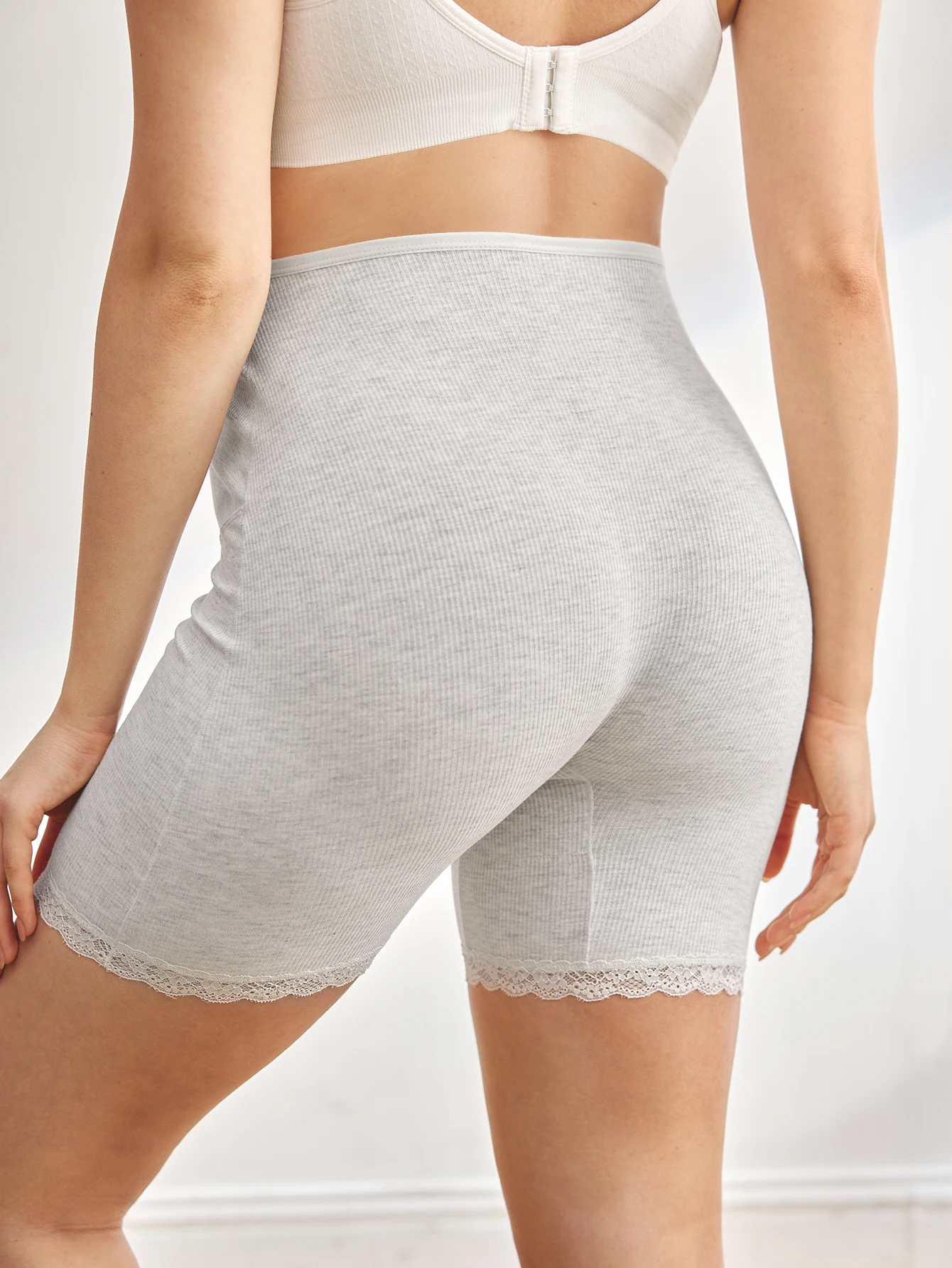 Pregnant Women'S Full Package Abdominal Support High Waist Underwear With Lace Border, Comfortable And Seamless Ribbed Underwear