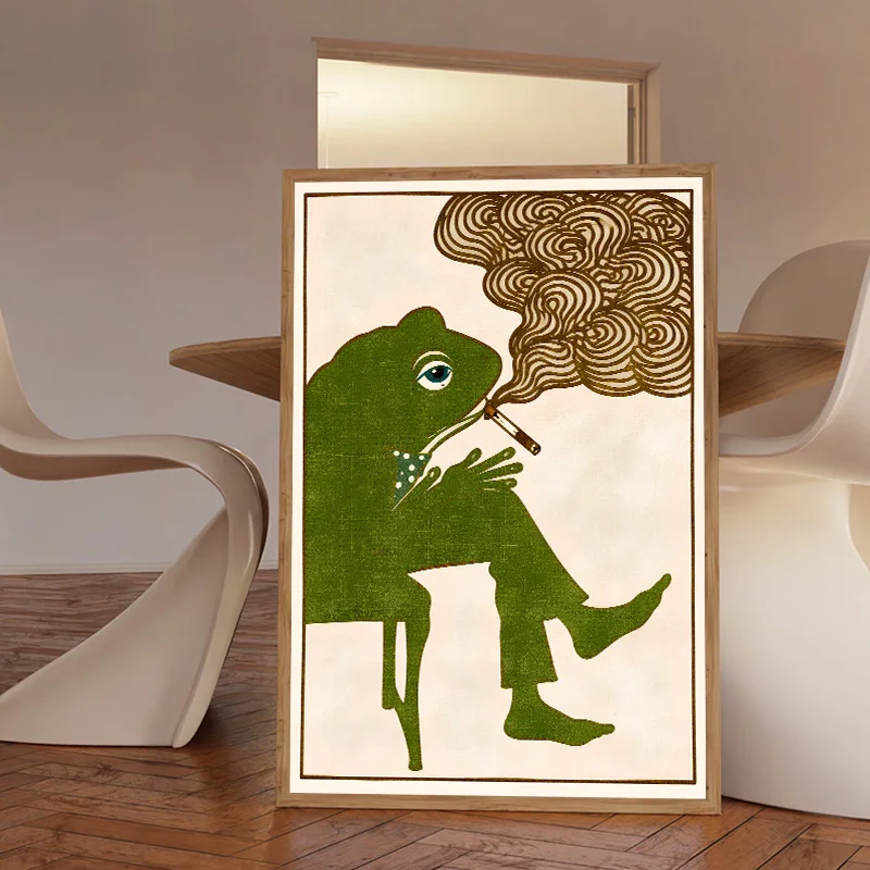 Japanese Ukiyo-e Poster Retro Frog with Legs Up Smoking Wall Art Print Wall Decoration Painting Home Decor for Bedroom Hallway