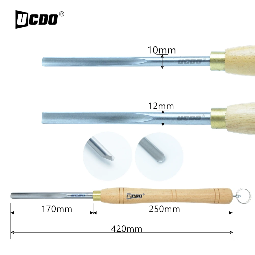 UCDO 10/12mm Spind Gouge HSS Woodturning Tools with Walnut Handle Hanging Rings Woodworking Turning Chisels for Wood Lathe Tools