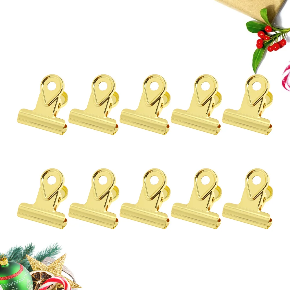 

10pcs Electroplated Metal Binder Clips Strong Hinge Clips Golden Paper Clamps For Office Home Shop 20Mm (Golden)